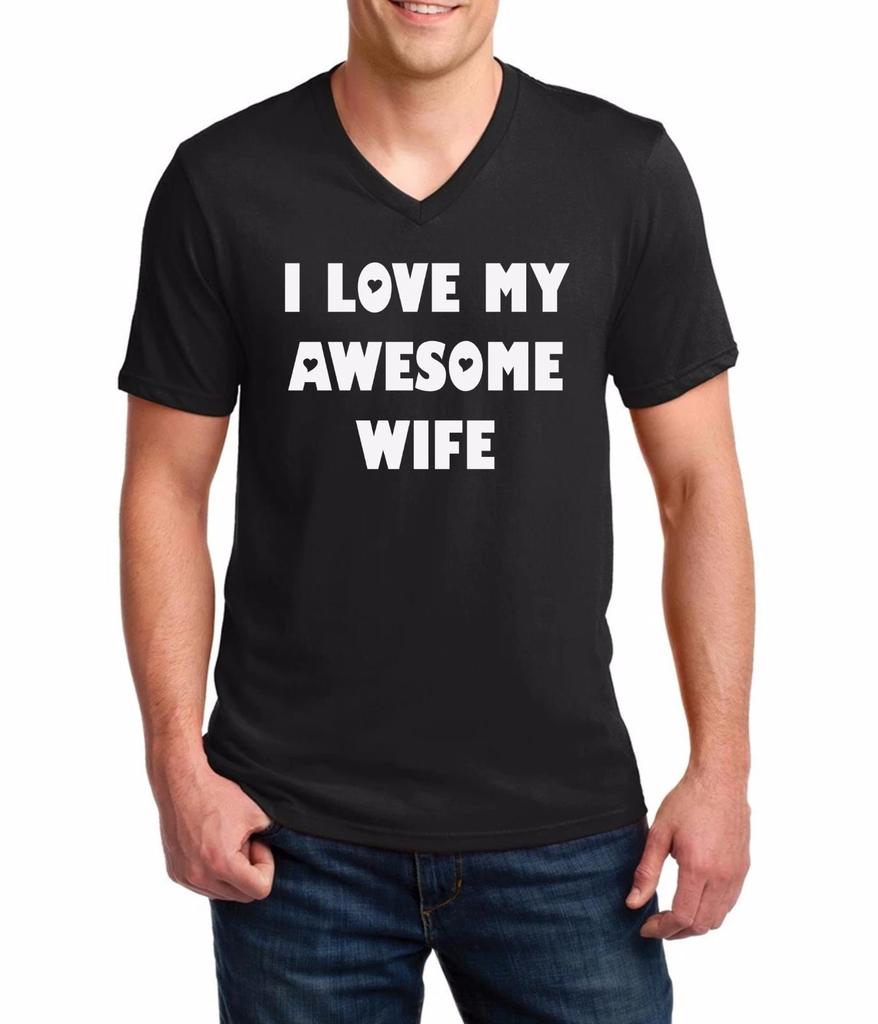 V-neck I Love My Awesome Wife #2 T Shirt Anniversary Gift Wedding Honeymoon Tee
