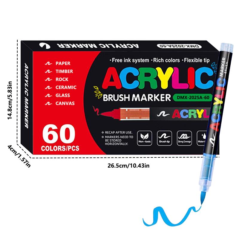 Acrylic Markers Brush Tip Paint Marker 12-72 Colors Acrylic Paint Pen for Rock Canvas Wood Ceramic Adult Coloring DIY Crafts