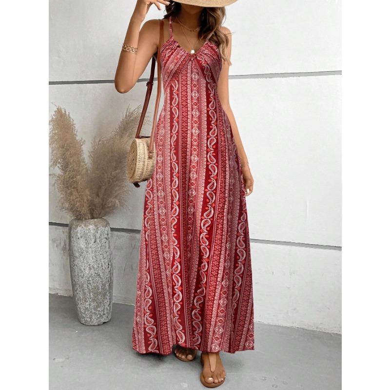 Women's Sleeveless Tribal Print Maxi Dress Empire Waist Sundress
