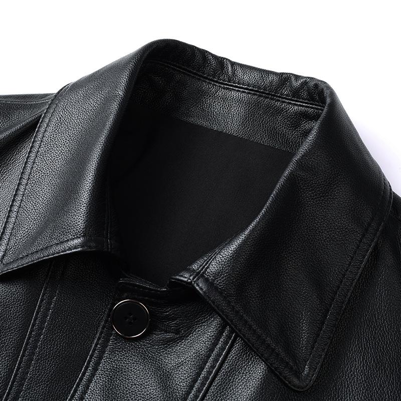 New Genuine Leather Jacket Men's Top Layer Cowhide Jacket Lapel Business Casual Men's Wear