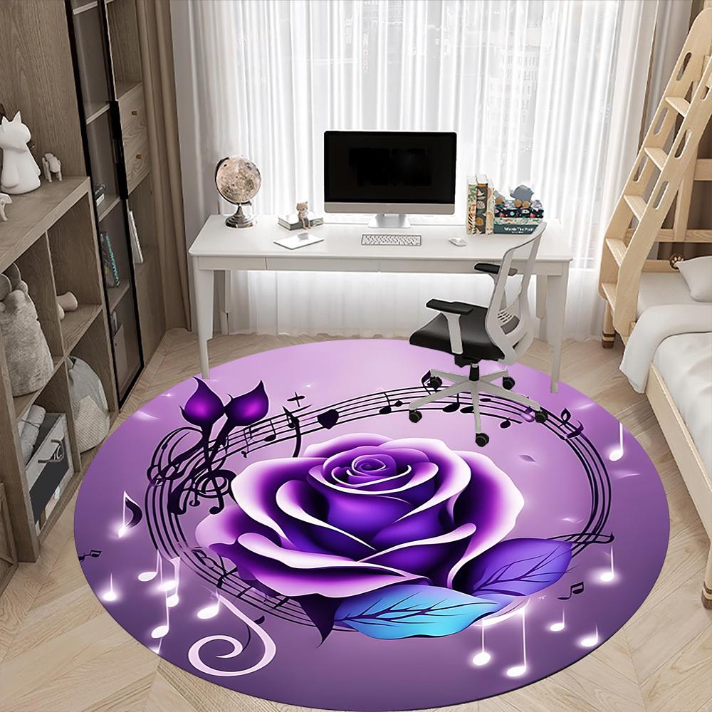 1pc Purple Rose Musical Notes Chair Carpet for Office Non Slip, Machine Washable Rug for Office, Room Holiday Decor for Christmas, Birthday Polyester