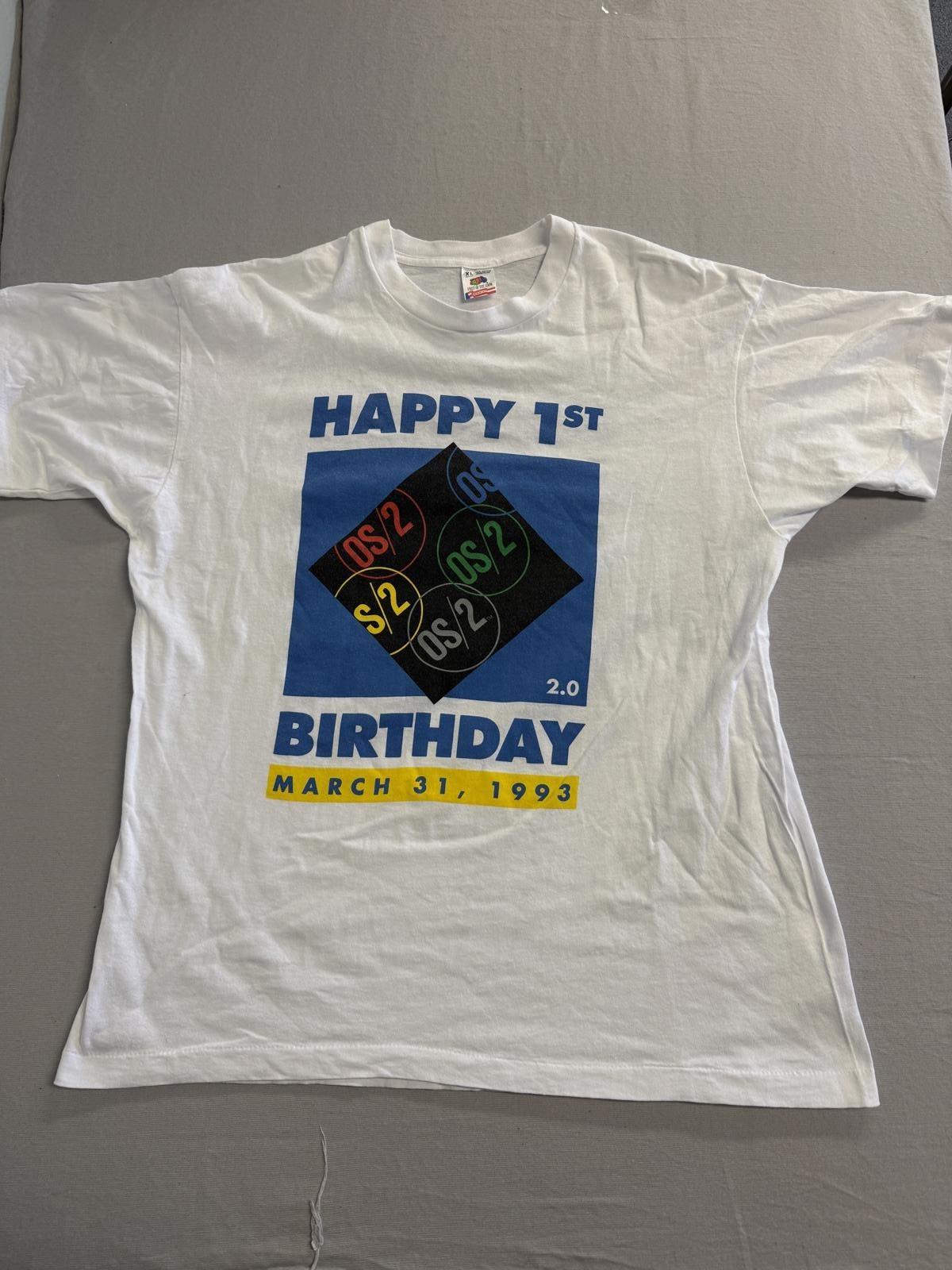 Vintage OS/2 T-shirt Happy 1st Birthday OS 2 1993 Geek XL S