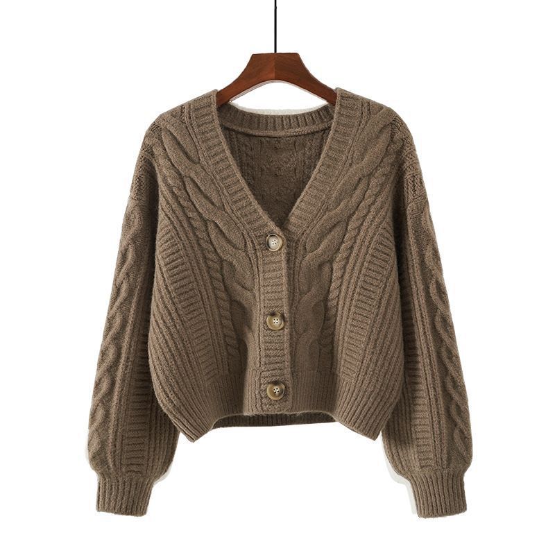 Womens Cable Knit Sweater Coat Autumn Winter Short Cardigan V Neck Top