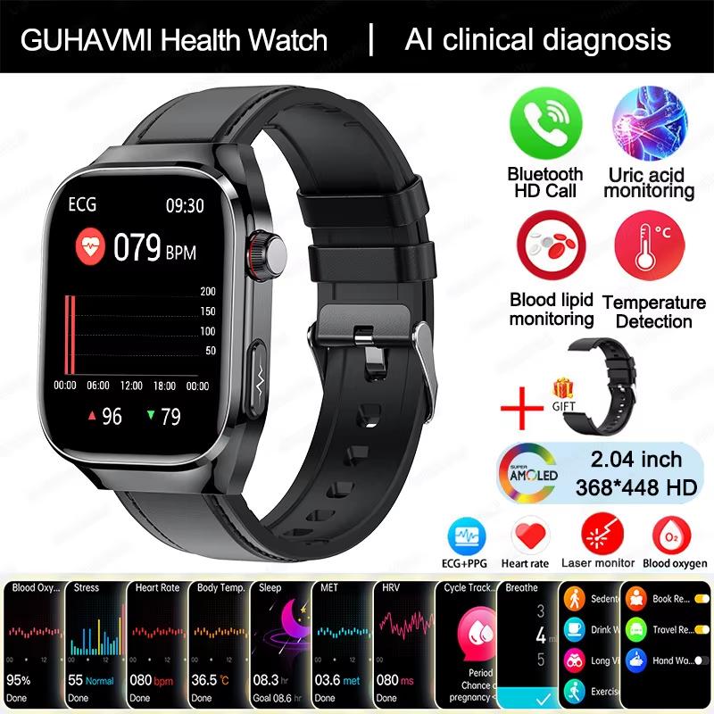 2025 Nové chytré hodinky na měření kyseliny močové, krevních tuků, EKG+PPG, pulzu, krevního tlaku, s Bluetooth voláním, sportovní pro Xiaomi, hodinky pro sledování zdraví