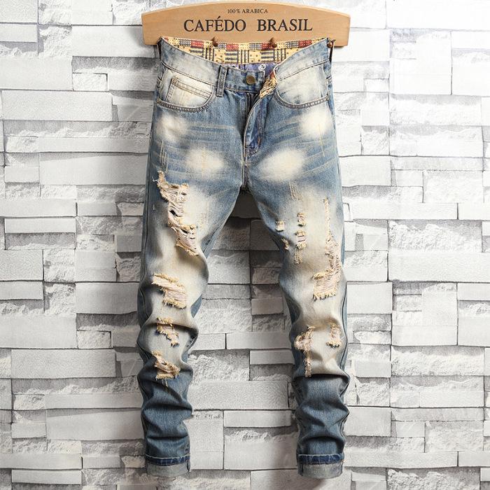 2025 Retro Washed Denim Jeans - Men's American High Street Style, PUNK Slim Fit, Straight Leg, Long Pants