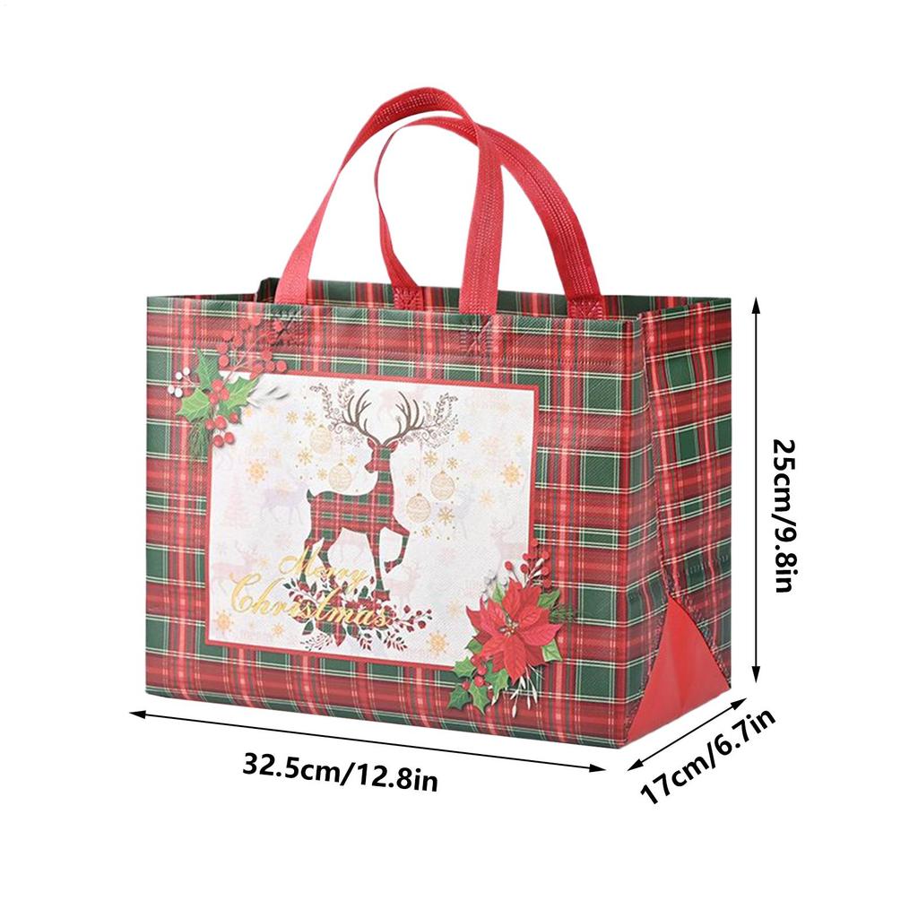 Reusable Christmas Bags 12 Pieces Non Woven Festive Wrapping Sacks Christmas Treat Bags With Handles For Party Favors Treat