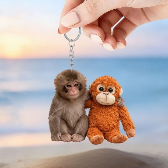Klíčenka s přívěskem Plácni opici Oboustranný akrylový opičák držící hračku Klíčenka Batoh Kabelka Doplňky