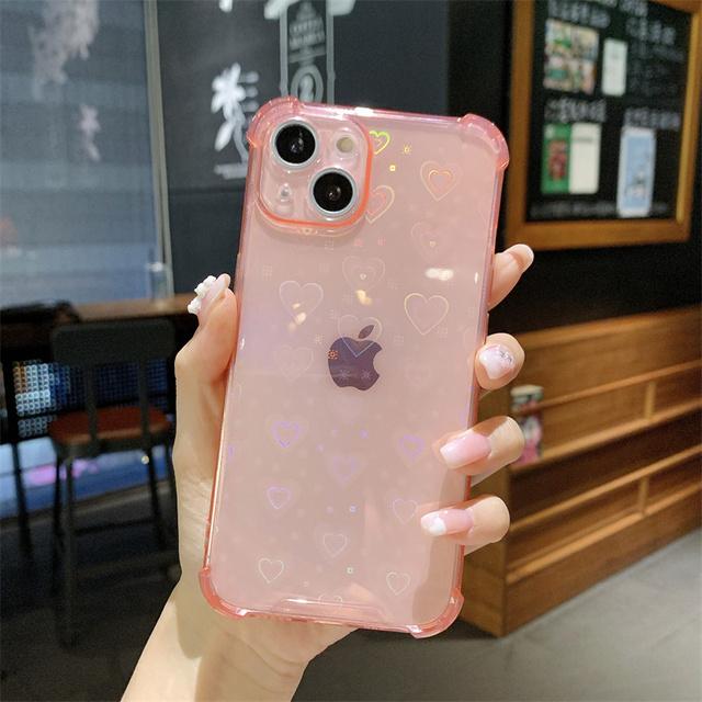 Luxury Reflective Holographic Love Heart Case For Iphone 13 12 11 Pro Max Mini Xs X Xr 7 8 Plus Se 2020 Soft Clear Buffer Cover