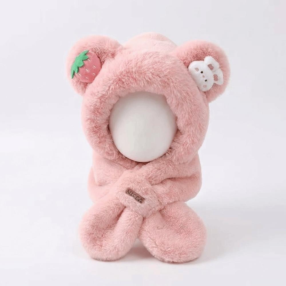 Thick Warm Kids Hooded Scarf Hat Neck Protection Winter Plush Integrated Hat  Snow