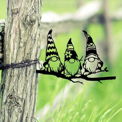 Ramo de metal com estaca de 3 gnomos – decoração de quintal encantadora, arte de árvore de jardim, decoração de quintal ao ar livre, presente de jardim perfeito