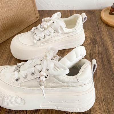 XY-A230 Latex Insole Thick Sole Heightening Mesh Breathable Summer Little White Shoes Women's Round Head Lightweight Versatile Board Shoes