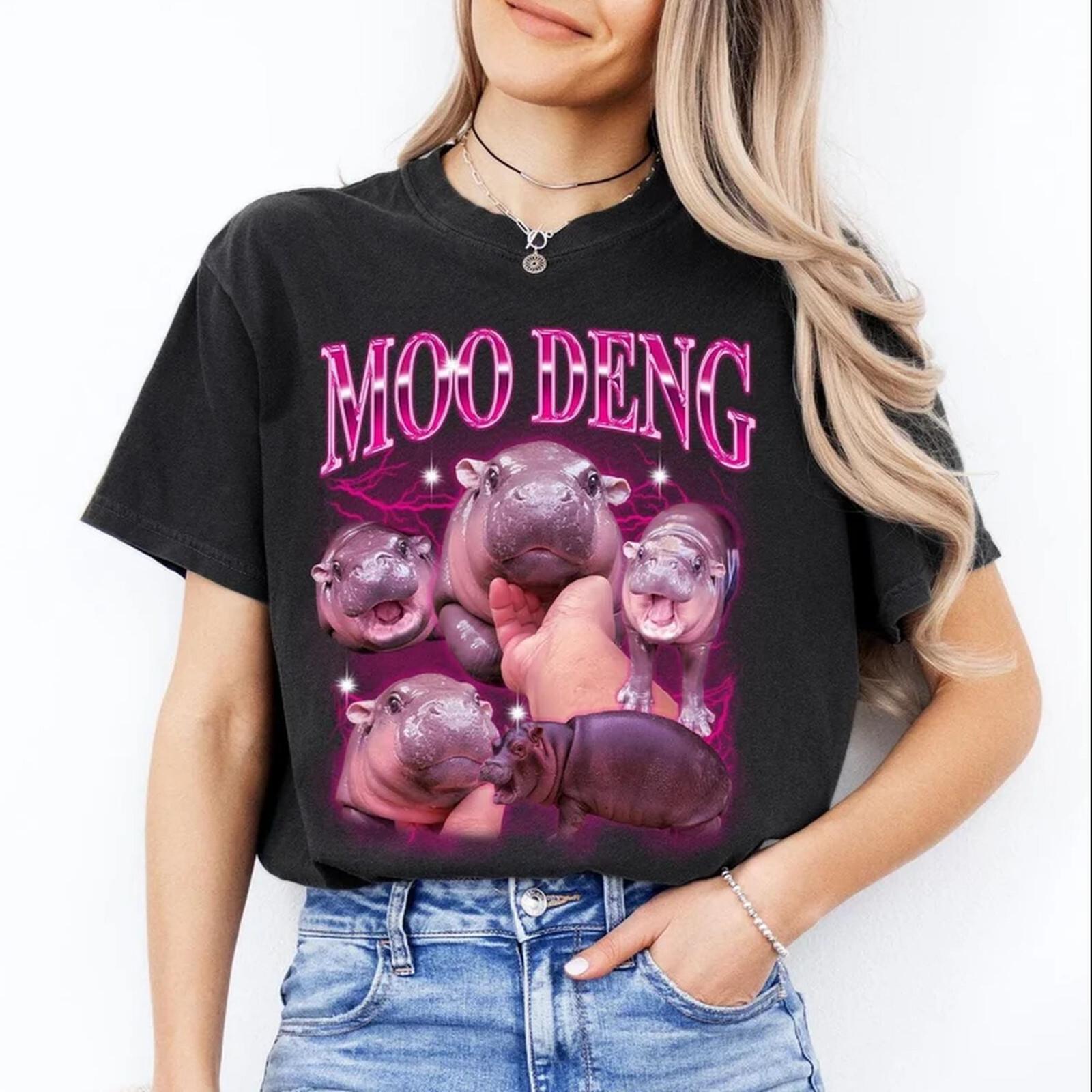 Hippo Moo Deng Shirt, Moo Deng Bouncy Pig T-Shirt, Cute Thai Baby Hippo Shirt L