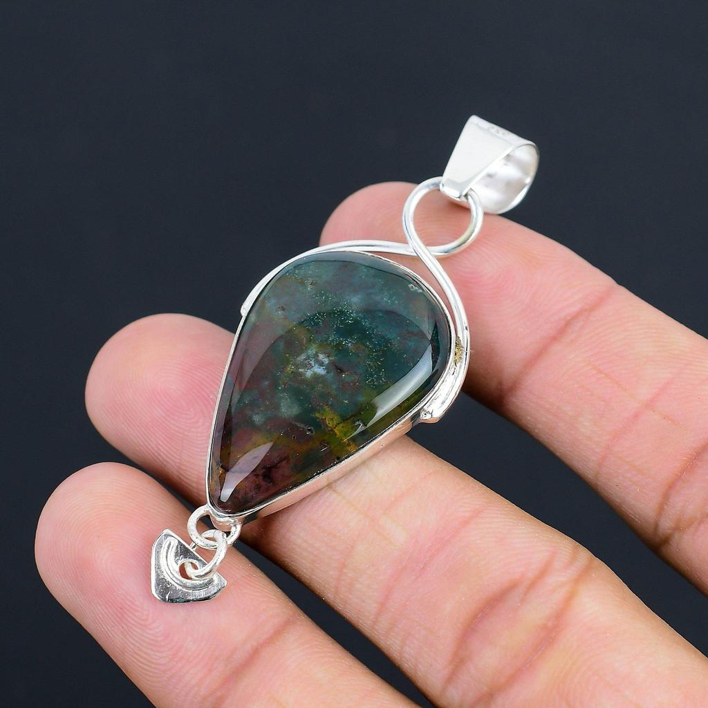 Daughters Day Deal Sterling Silver Pear March Natural Bloodstone Sister Pendant