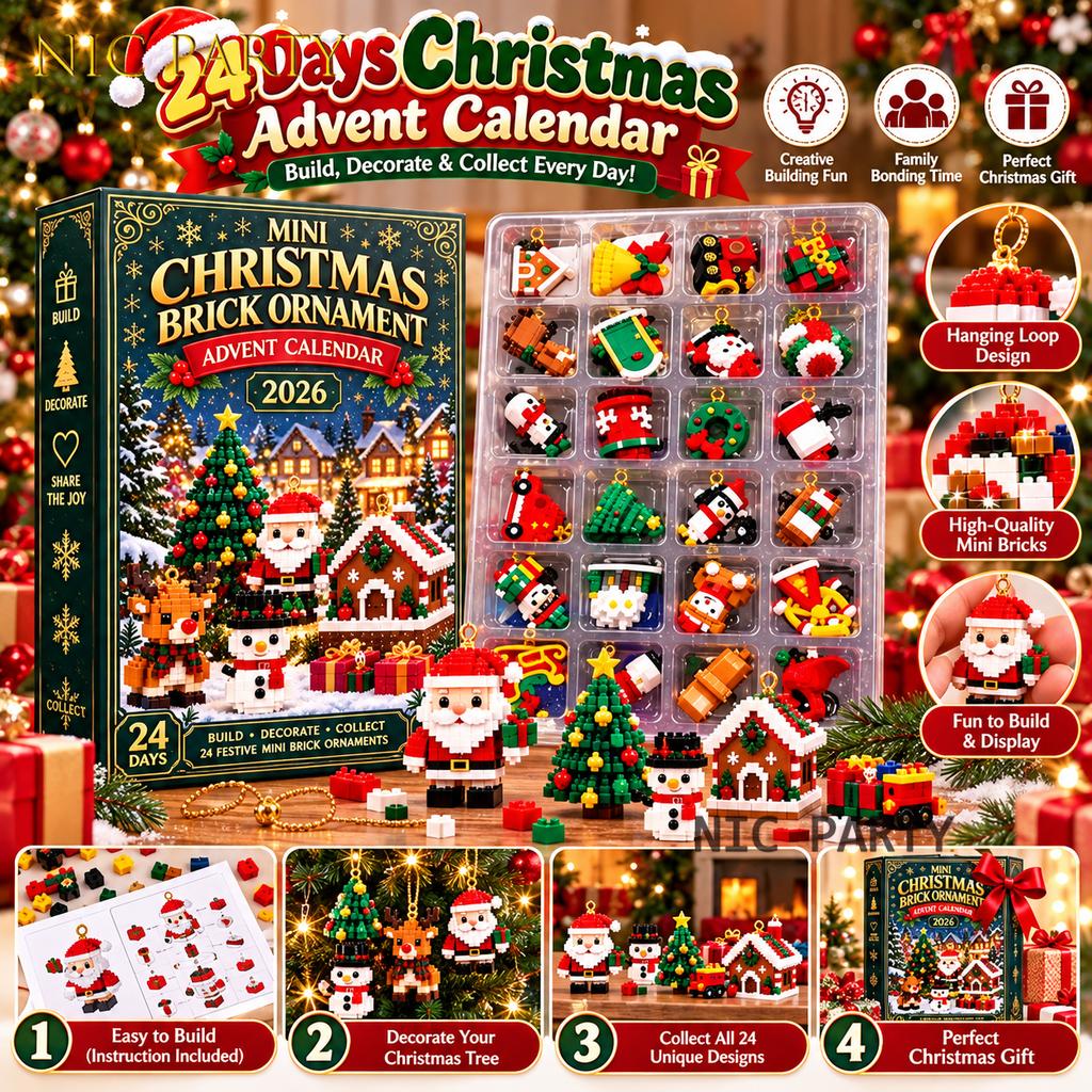 2026 3D Advent Calendar Cute Christmas Brick Ornament 24 Days Christmas Countdown Building Blocks Kit Christmas Xmas Decoration
