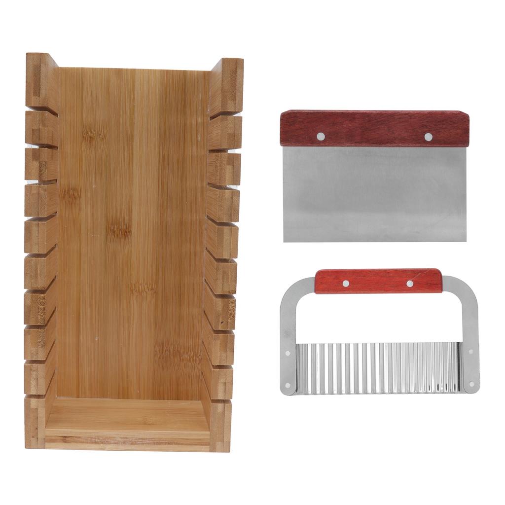 3PCS Seifenschneider Set Brotschneider Form mit geradem gewelltem Edelstahlschneidemesser