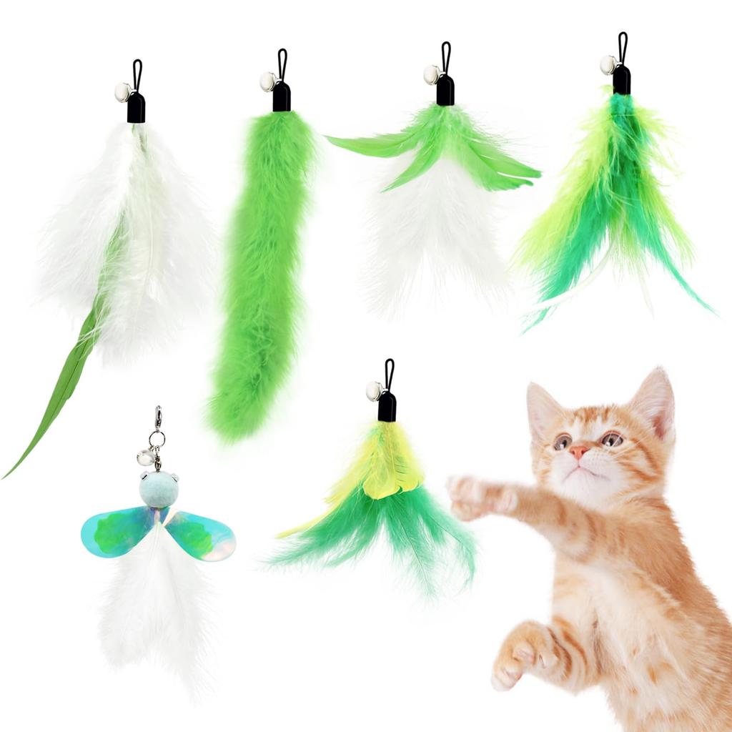 SONGWAY Cat Toy, Cat Teaser, Fluffy Insect Feathers, Replacement Feathers, Green