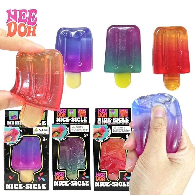 Gradient Transparent Needoh Nice‑Sicle Popsicle Squish Squeeze Fidget Toy TPR Stretchable Soft Deform Hand Play Toy Office Vent