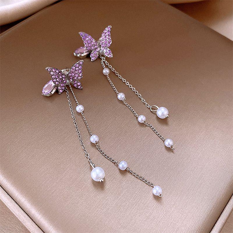 Elegant Purple Butterfly Tassel Earrings for Women