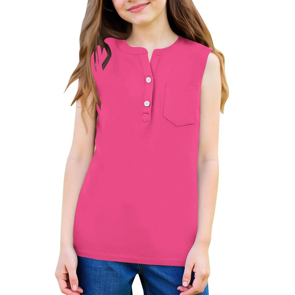 Summer Children's Thin Tank Tops For Boys And Girls, Solid-color Buttoned Pocket Tank Tops