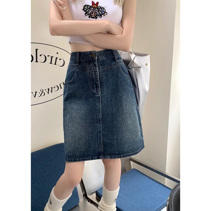 Early Summer Half Length Denim Half-Length Fat Sister Casual Short Skirt Blue Size S