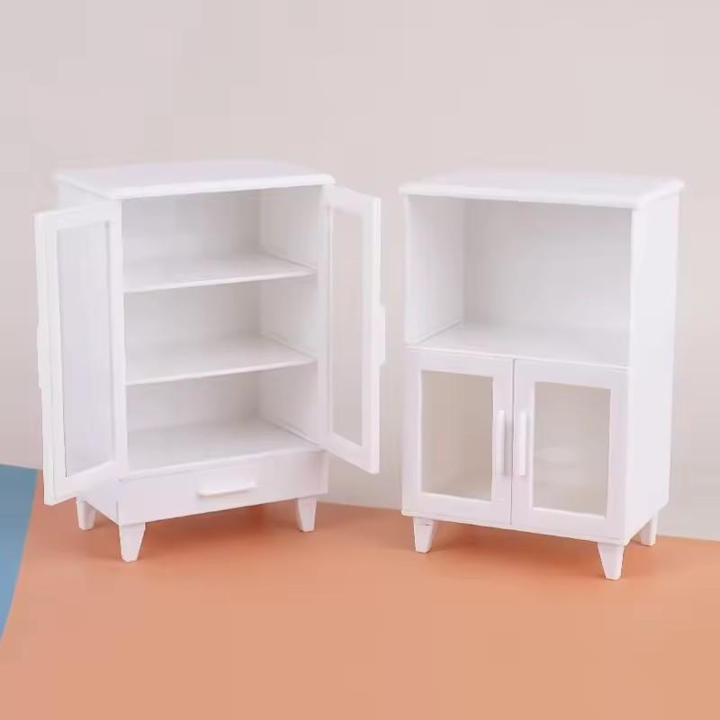 1pc Miniature Cabinet - White & Transparent Glass Door Storage Organizer, Compact Durable Design for Home Decor, Model Room Display, Creative Craft