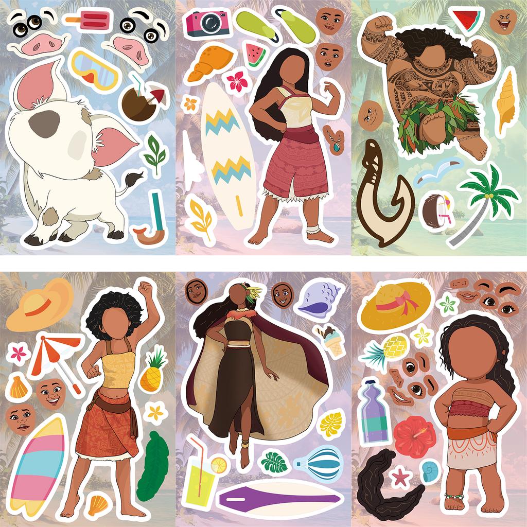 8PCS Moana Sticker Set Cute Cartoon Face-Changing Mug Computer Mobile Phone Notebook Decoration Waterproof Stickers