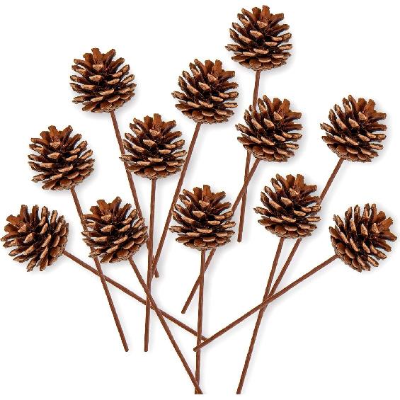 Whaline Christmas Natural Pine Cones 12 Pieces Pinecone Picks Christmas Tree Ornament Holiday Centerpiece for Christmas Tree Home Party Decoration
