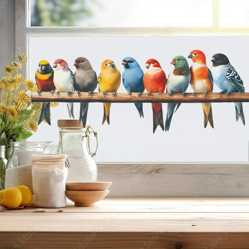 Cute Colorful Bird Static Cling Window Sticker Removable for Bedroom Living Room Glass Home Decor Art
