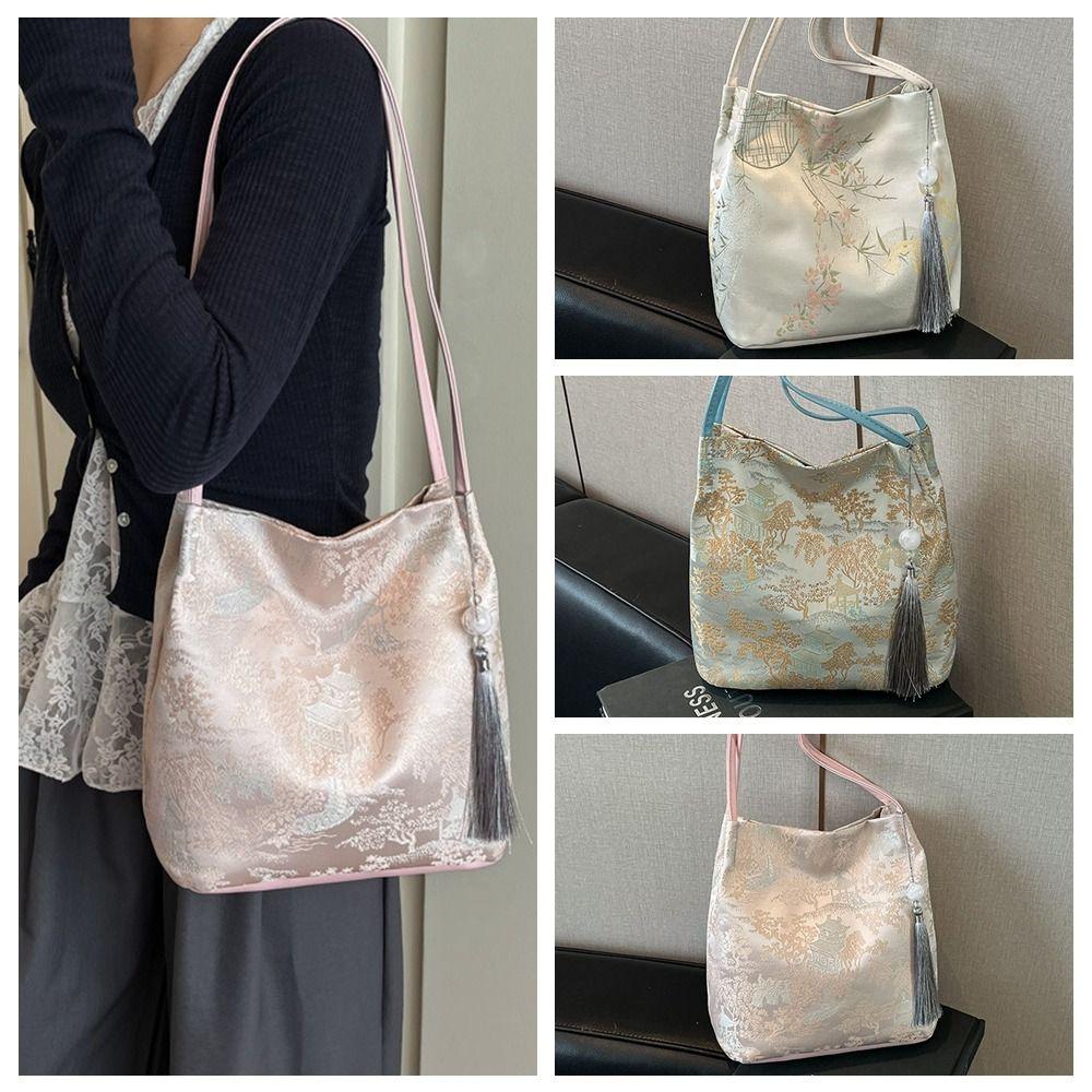 Cloth Embroidery Tote Bag Elegant Hanfu Printing Handbag Casual Chinese Style Shoulder Bag  Daily