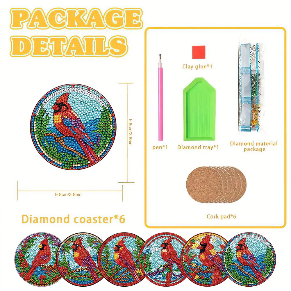 Special Shape Diamond Painting Coasters Kits Sun Stain Glass 6PCS Full Drill Diamond Coaster Dolphin Stain Glass Bee Stain Glass
