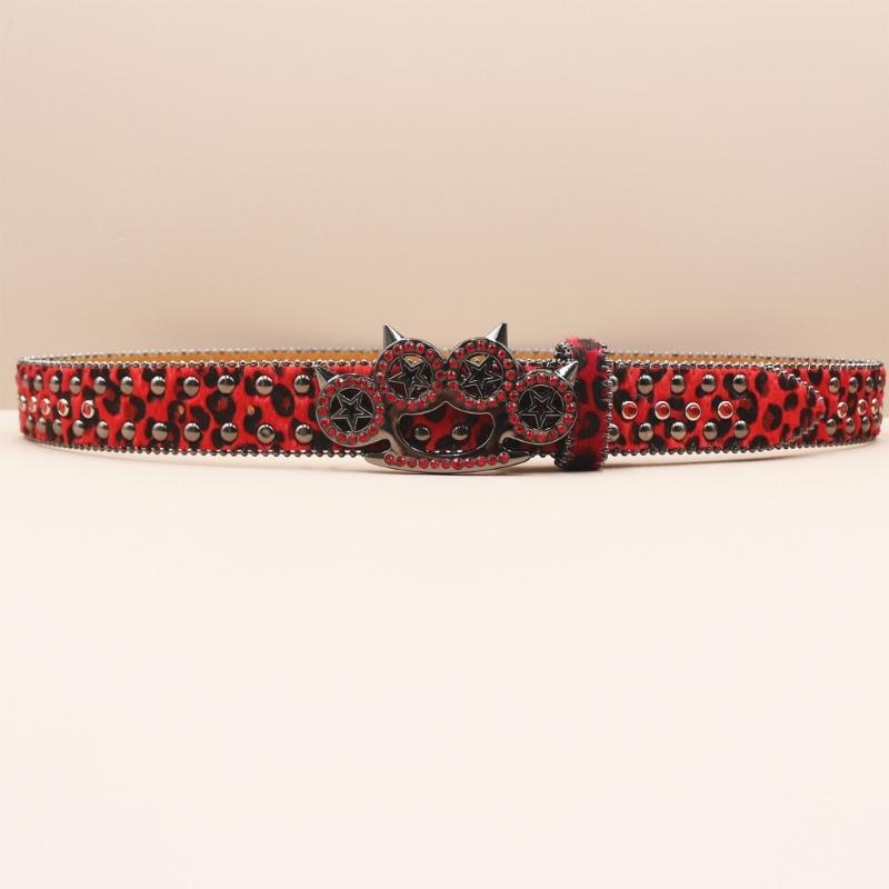 Women's Men's Oversized Belt Leopard Print Rhinestones Embellished Rivets Accent Western Girdle for Hip Hop Event