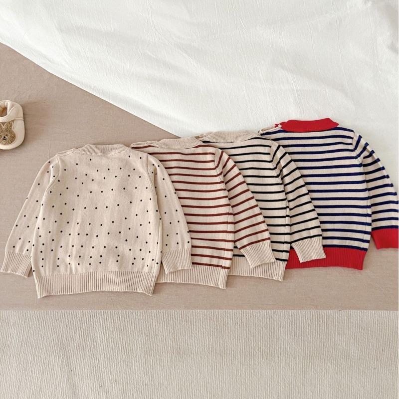 Maglioni per neonati per ragazzo e ragazza, maglione in cotone neonato con scollo tondo a righe e fondo a pois