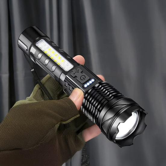 Super Bright Flashlight, Outdoor Waterproof Flashlight, Type-C Rechargeable Flashlight, Multifunctional Torch with Power Display, Zoomable Tactical