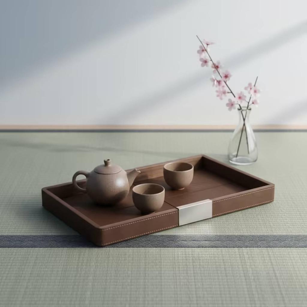 Walnut Wood Tray Minimalist Tray with Raised Rims Upscale Platter for Tea Service, Coffee Table Styling, Bedside Setup