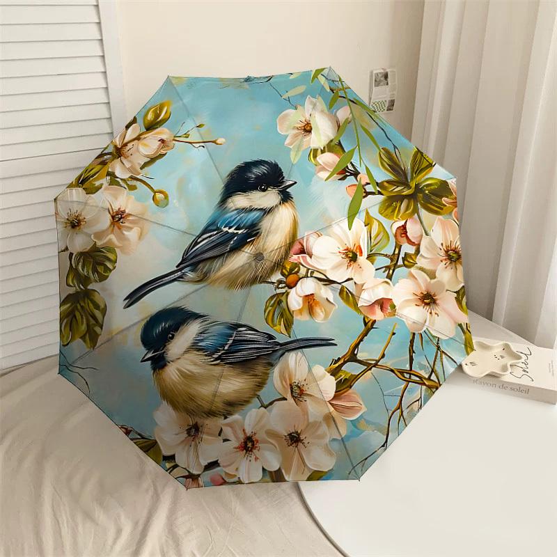 

1PC Birds Flowers Umbrella-8-Rib Reinforced, Automatic Open, Lightweight & Durable, Cute Fashion Accessory for Outdoor-P94