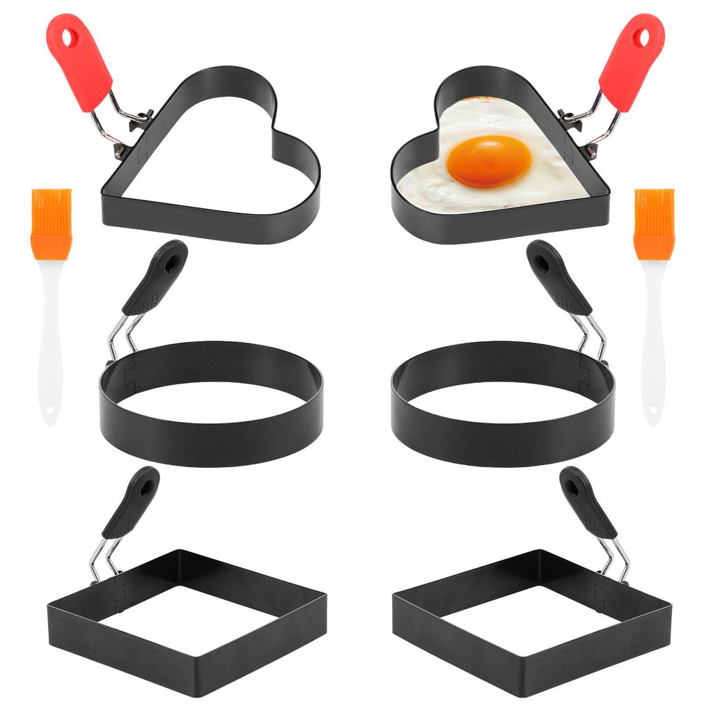 Egg Rings Stainless Steel Egg Molds for Frying Round Egg Cooker Ring Oil Brushfor Griddle Breakfast Cooking Fried Egg Rings