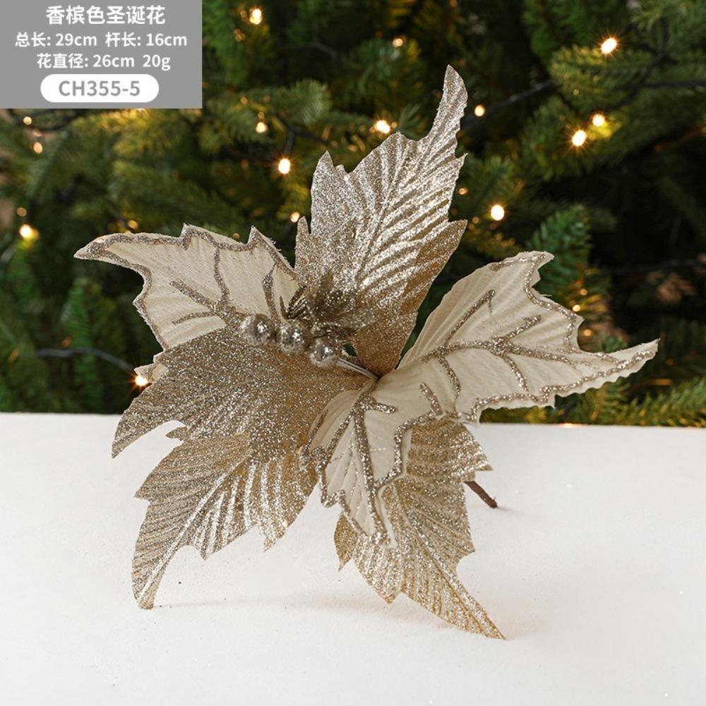 New 26cm Poinsettia Glitter Flower DIY Fake Flowers Christmas Flowers Large Wedding Decor Xmas Tree Decorations