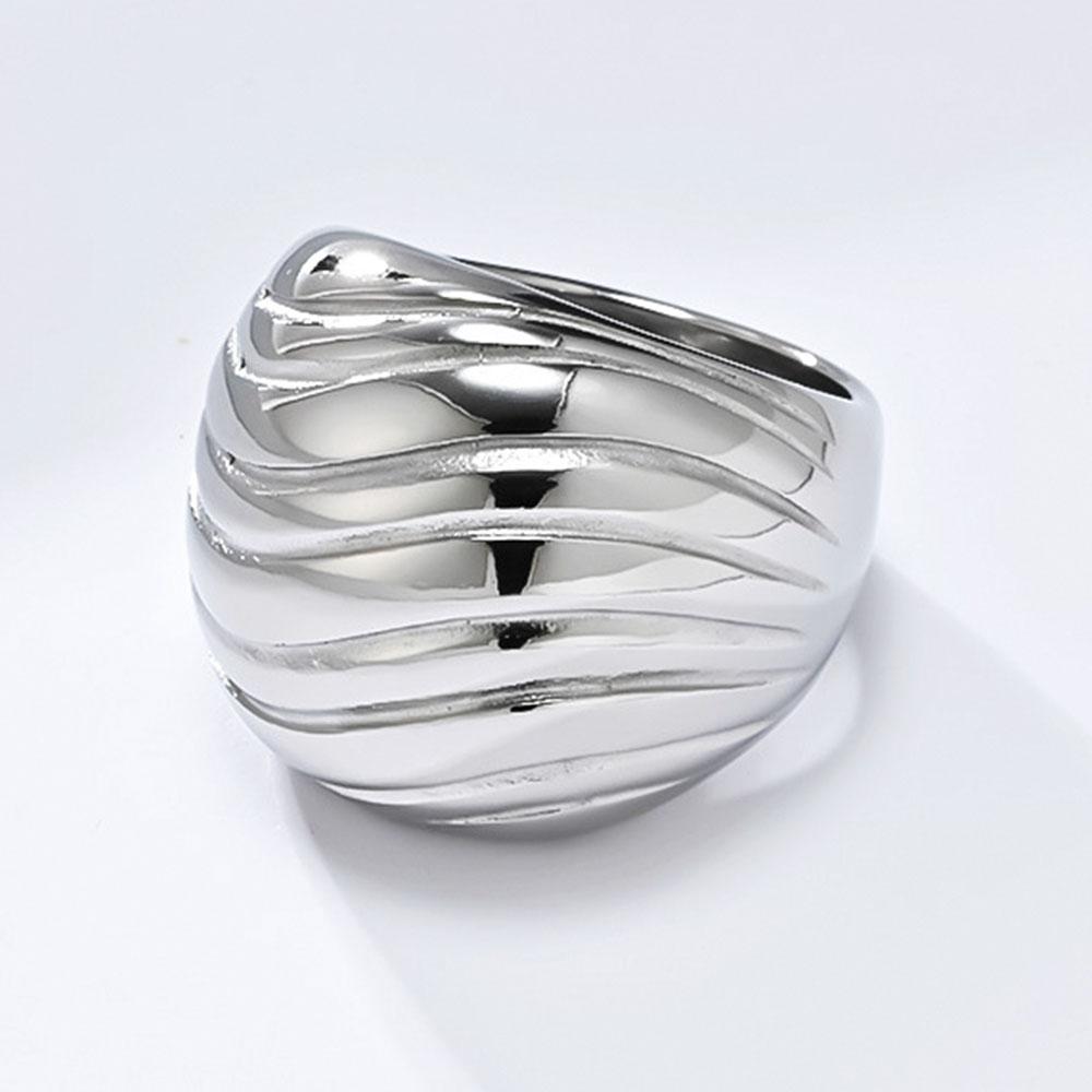 Wave Pattern French Titanium Steel Ring for Women Exaggerated Personality Advanced and Versatile Hand Jewelry