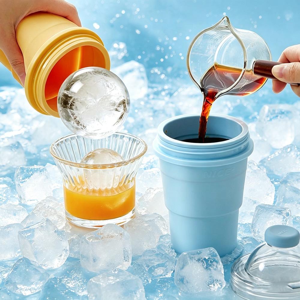 Foldable Silicone Ice Cup with Straw, Creative Ice Ball Maker Mold for Outdoor & Travel Use