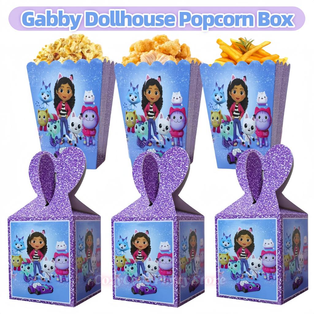 Gabby Dollhouse Popcorn Box Candy Box Birthday Party Decoration Cartoon Gabbys Snack Biscuit Box Baby Shower Party Supplies Gift