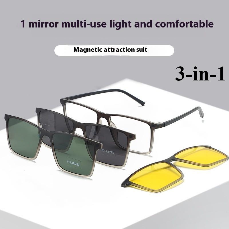 Punika Chen Men's 3-In-1 Magnetic Suction Set Glasses Sunglasses Driving/Night Vision/Sunglasses 1 Glasses Are Versatile