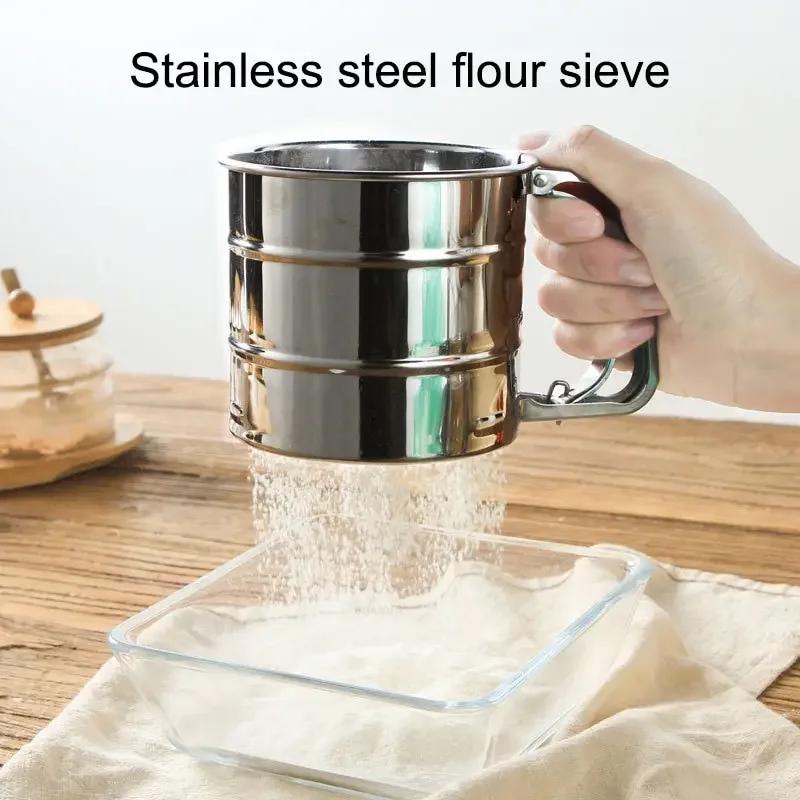 New Handheld Flour Sieve Semi Automatic Stainless Steel Sugar Powder Sieve Baking Household Noodle Sieve Ultrafine Filter Screen