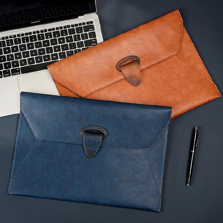 Document Storage Bag Leather Laptop Sleeve Leather Buckle Lock for Office
