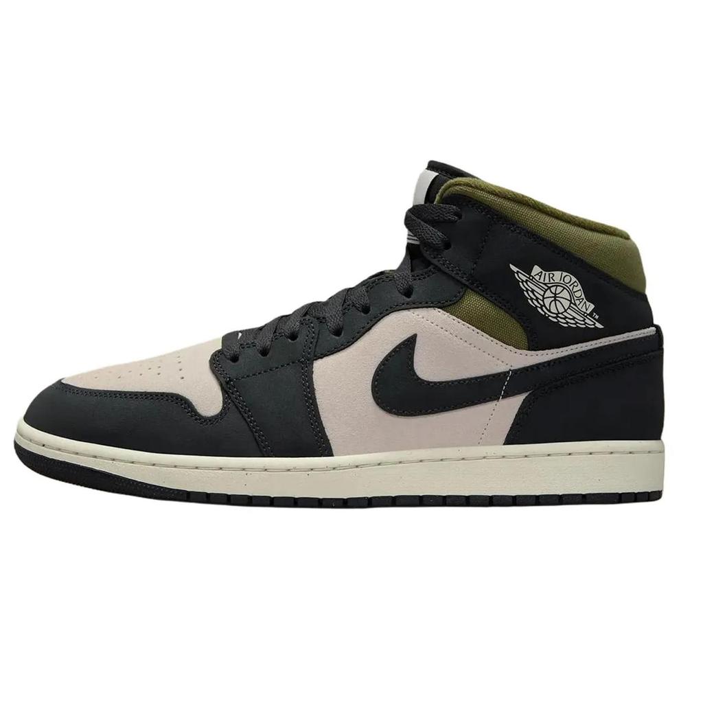 Jordan Air Jordan 1 Moss Green White Rhythm Mid top Vintage Basketball Shoes Men's HV4091-102(Team1321-)