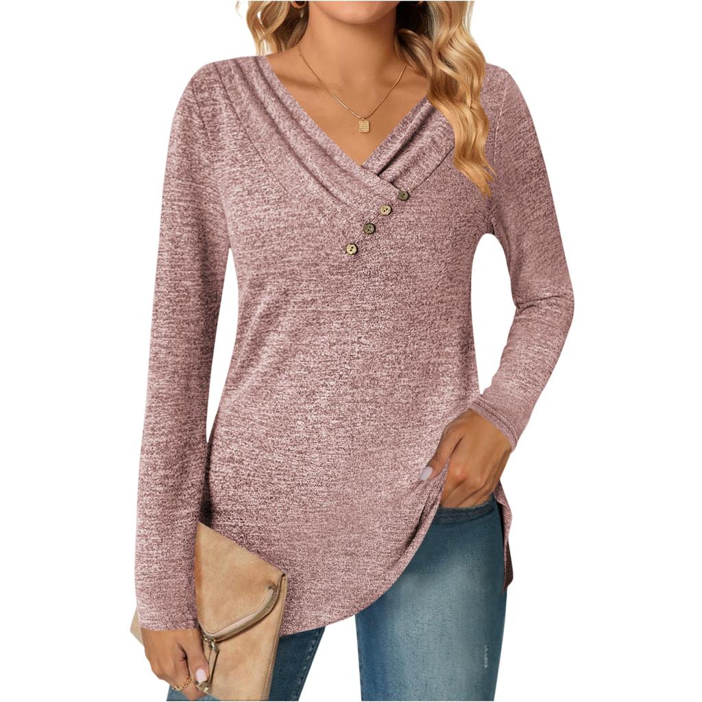 Women's Color Fashion Casual Long Sleeve V,neck Button,down Top