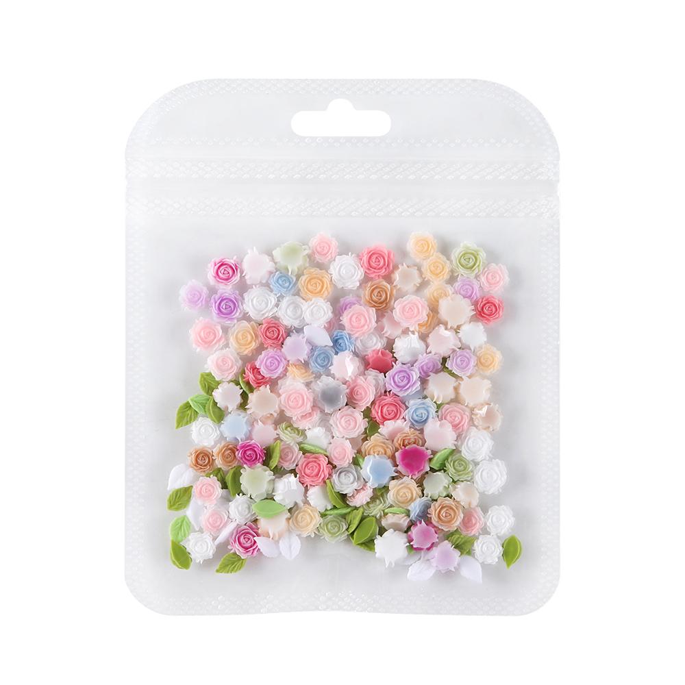 

100 шт./пакет разноцветные круглые сердечки, резные розы, розовые зеленые листья, украшения для ногтей, аксессуары для самостоятельного изготовления, очаровательные материалы для нейл-арта