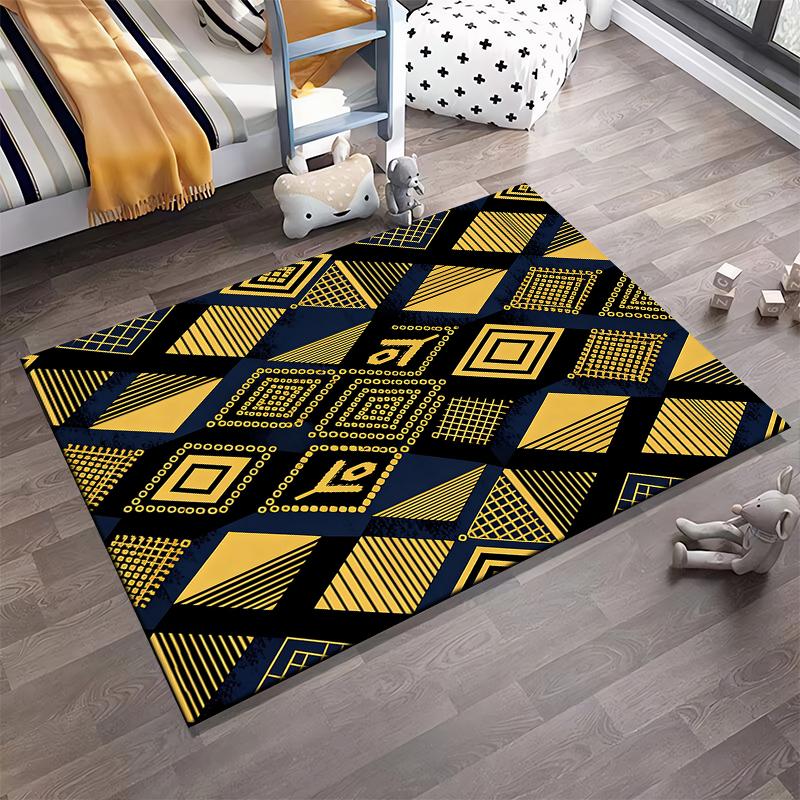 Geometric Pattern Carpet with Yellow and Black Abstract Design Motif Suitable for use as an anti-slip for living room bedroom sofas
