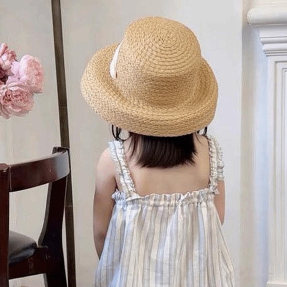Rounded Toddler Beach Hat Large Brim Sunshade Straw Cap Sunscreen Hat Children Straw Hat Outdoor