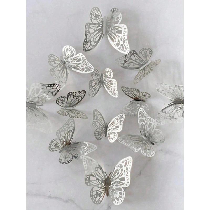 12Pcs/Set 3D Hollow Butterfly Wall Sticker Cake Decor Toppers Wedding Decor Living Room Home Decor Butterflies Stickers Gender Reveal Party Decor
