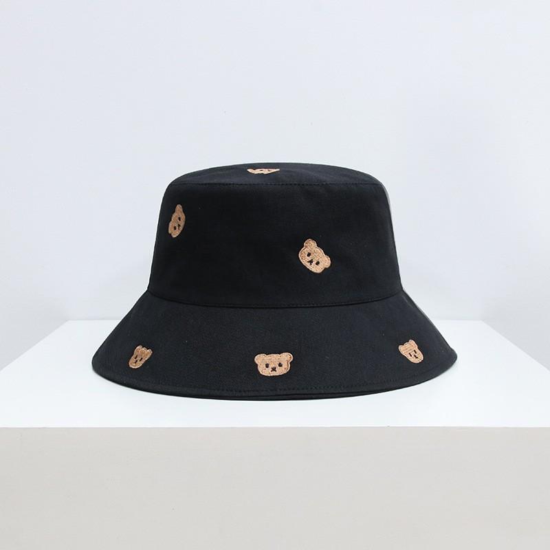 Bear fisherman hat children summer leisure outdoor embroidery cartoon basin hat showing face small sun protection sun hat men